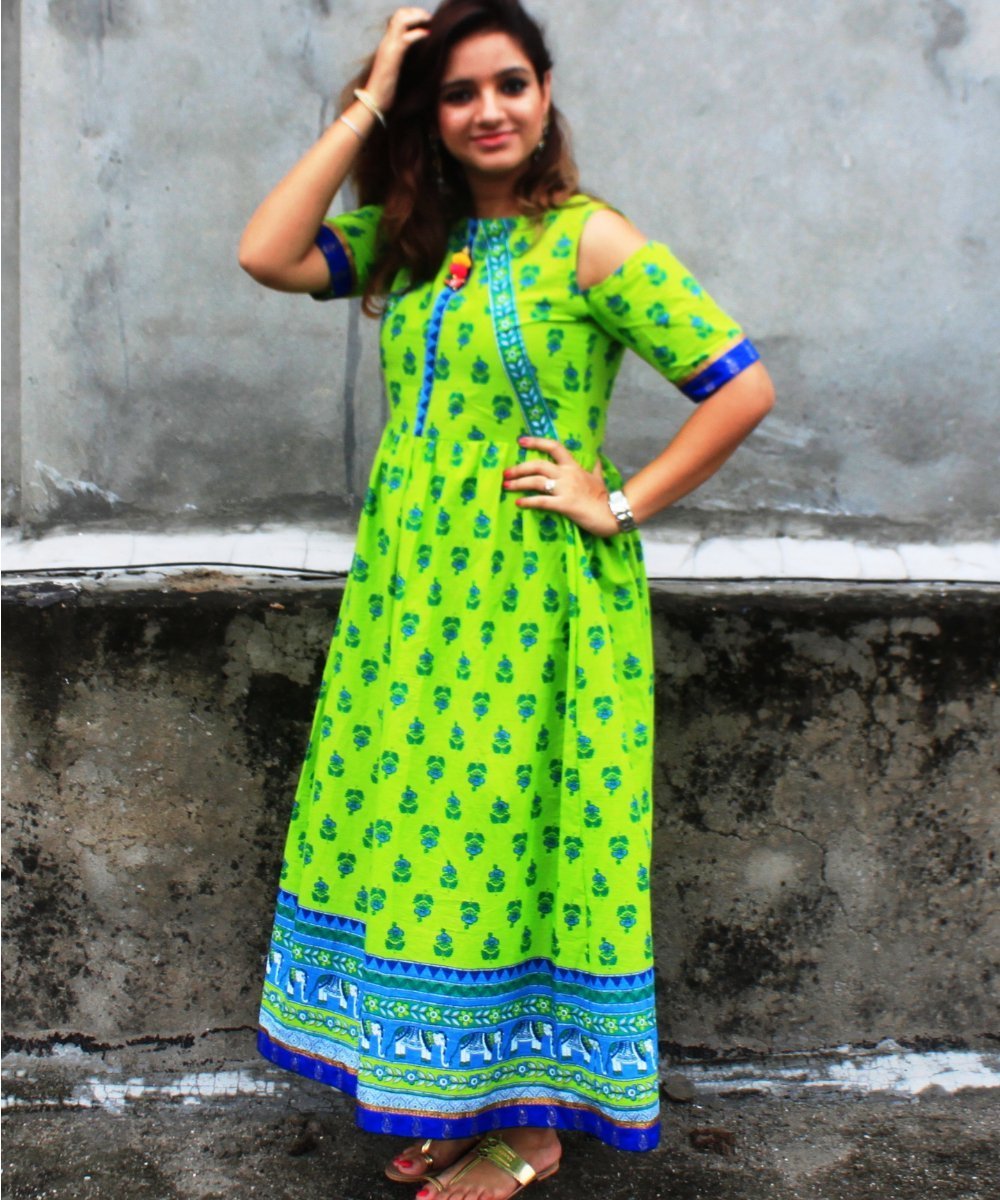 Ankle length Fit & Flare Madurai Saree Dress by Mogra Designs | Saree  dress, Dress, Stylish blouse design